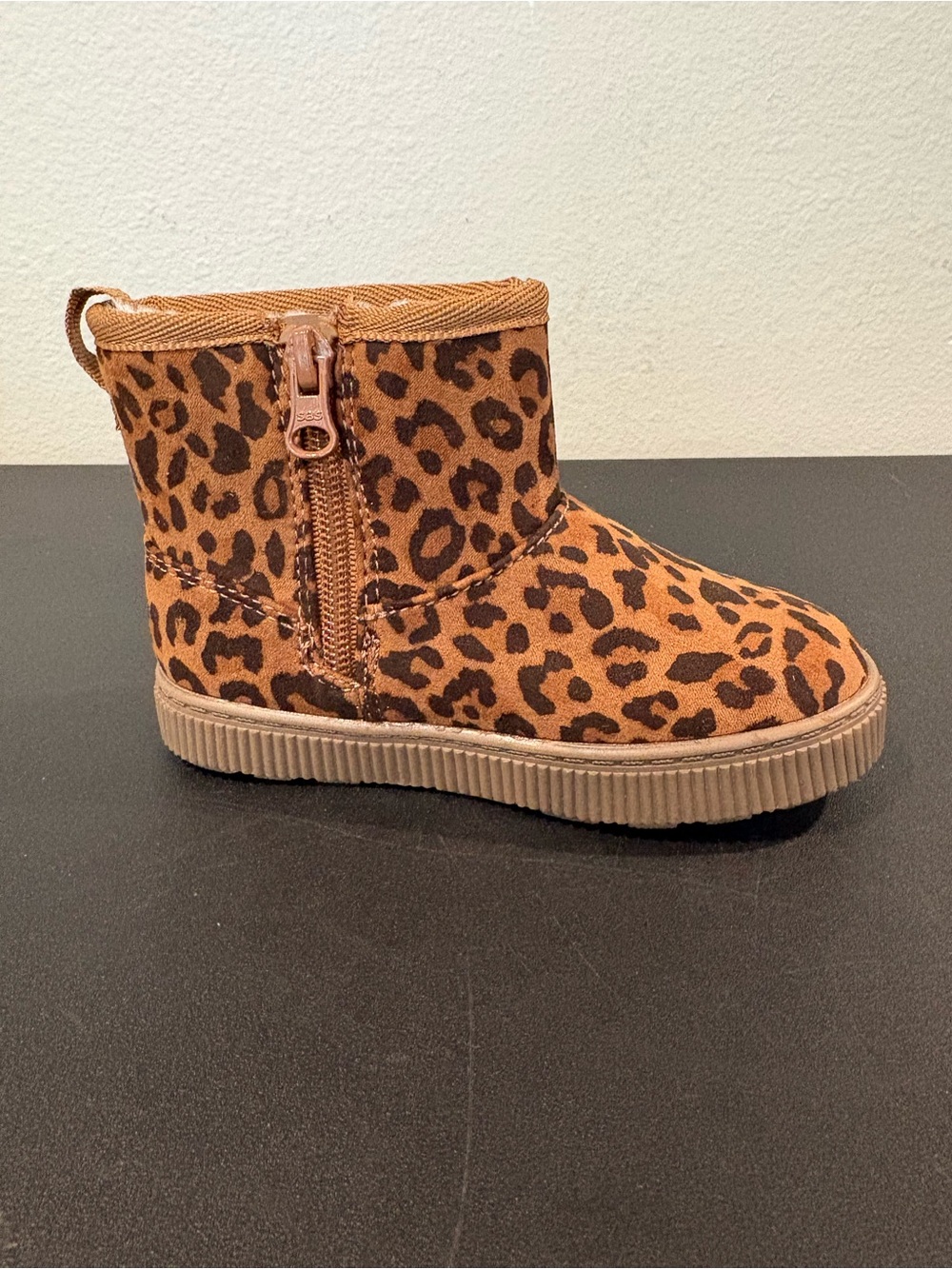 Cat and Jack Girls Arlo Zipper Shearling Boots Leopard Brown Infant Toddler Sz 5 - Picture 5 of 10
